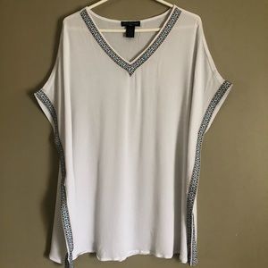 Beach Cover Up, 1X, White, Embroidery